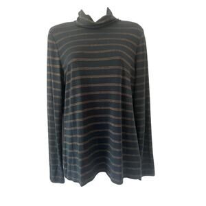 Banana Republic Striped Black & Metallic Turtleneck Knit Top Size Large